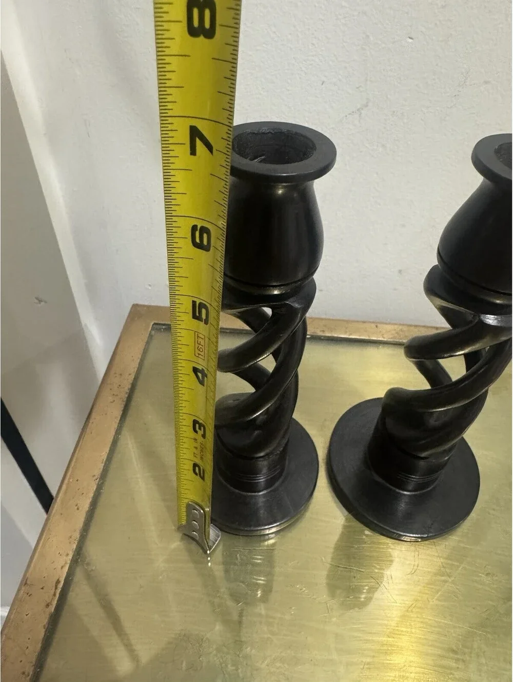 Pair of vintage hand carved African ebony twist candlesticks